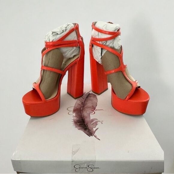 Jessica Simpson Women's Orange Platform Heels JS-AAMINA Miami Sunset Distressed - Picture 1 of 11